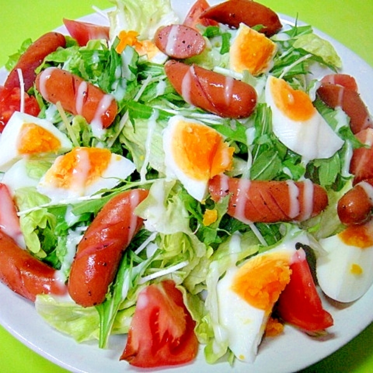 ウインナーとゆで卵のグリーンサラダ レシピ 作り方 By Mint74 楽天レシピ ウインナーとゆで卵のグリーンサラダ レシピ 作り方 By Mint74 楽天レシピ